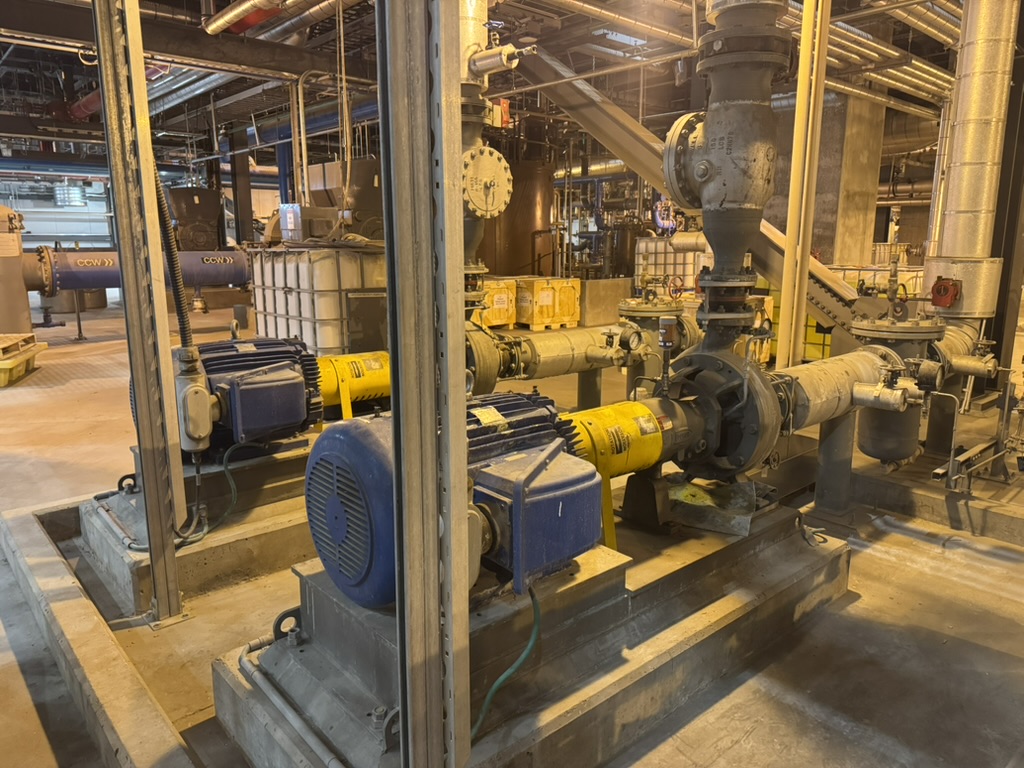 Industrial pumps, motors and connected pipework